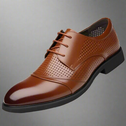 Flat / 6CM Genuine Leather Men Formal Elevator Shoes Wedding Business Height Increase Lift Shoes Invisible Summer Hollow Wedding