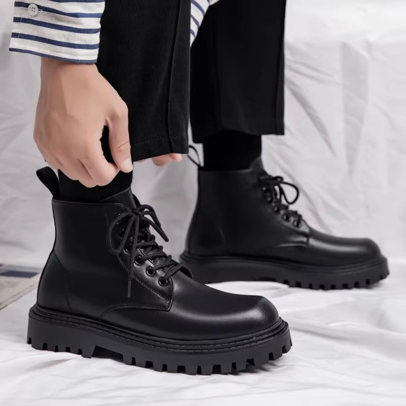 Luxury British Style High Top Casual Leather Boots with Trendy Side Zippers for Spring Autumn New High-Quality Work Boots