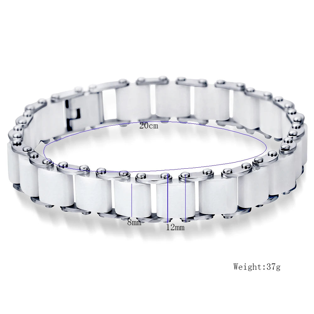 Fashion White/Black Ceramic Wrap Bracelet &Bangle for Men Women 12Mm Width Stainless Steel Charm Bracelet