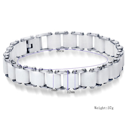 Fashion White/Black Ceramic Wrap Bracelet &Bangle for Men Women 12Mm Width Stainless Steel Charm Bracelet