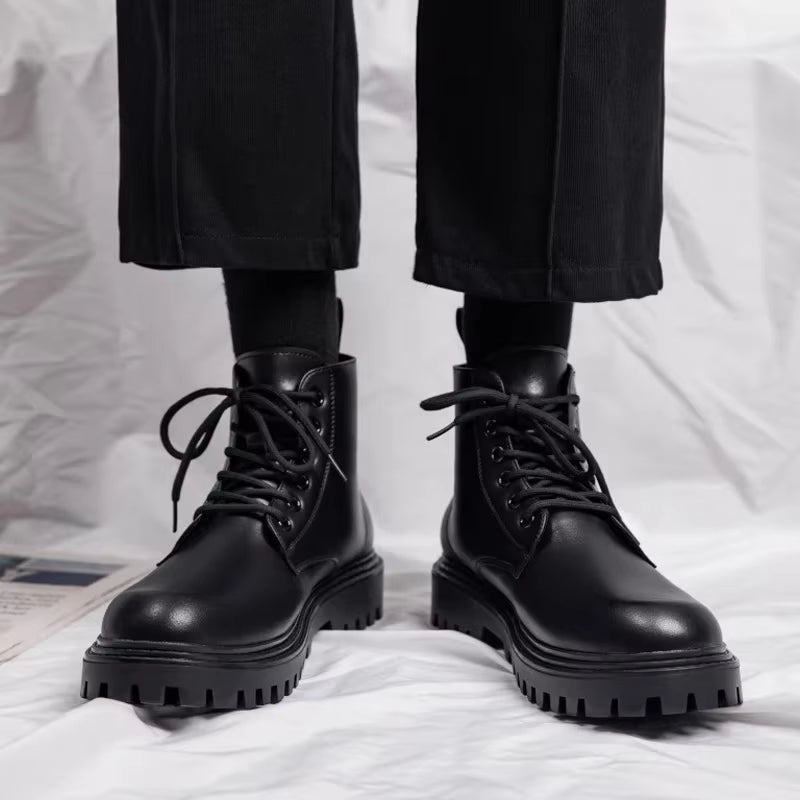 Luxury British Style High Top Casual Leather Boots with Trendy Side Zippers for Spring Autumn New High-Quality Work Boots