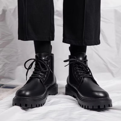 Luxury British Style High Top Casual Leather Boots with Trendy Side Zippers for Spring Autumn New High-Quality Work Boots