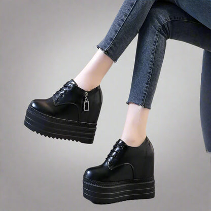 Korean Style 12CM Platform High Heel Women'S Shoes Internal Increase Shoes Lace-Up Sneakers Versatile Spring Autumn Women'S Foot