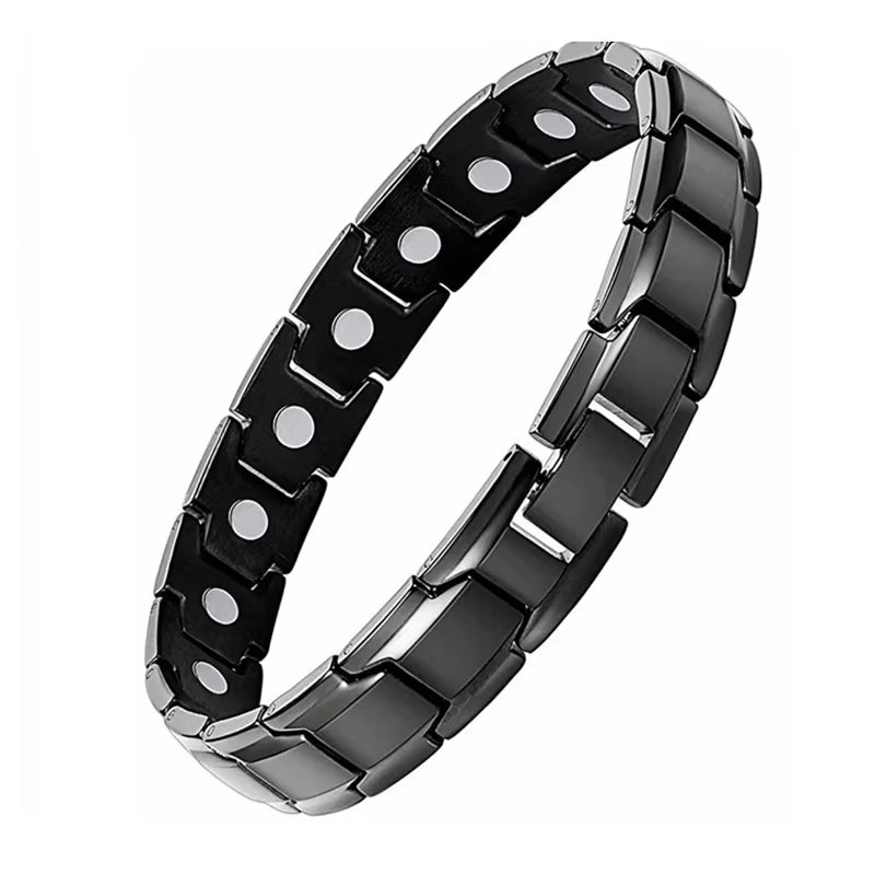 Healthcare Titanium Steel Double Row Magnetic Bangle Anti-Fatigue Therapy Bracelets for Men Arthritis Pain Relief Energy Jewelry