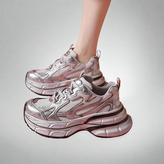 Women'S Thick Bottom Breathable Sports Shoes Spring New Style Casual Increased Height Rubber Outsole Grid Lining All Season