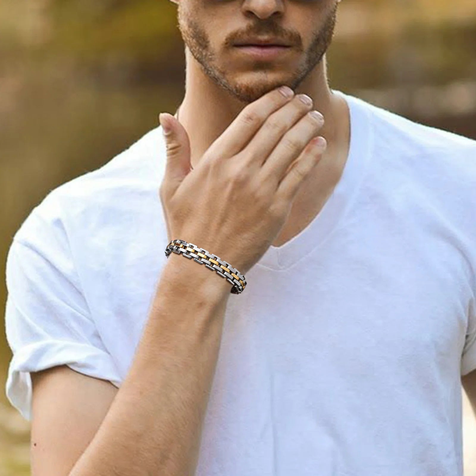 Thick Masculine Wtach Band Link Bracelets for Men, 11Mm Stainless Steel Handmade Link Wristband, Gentle Punk Gift for Him