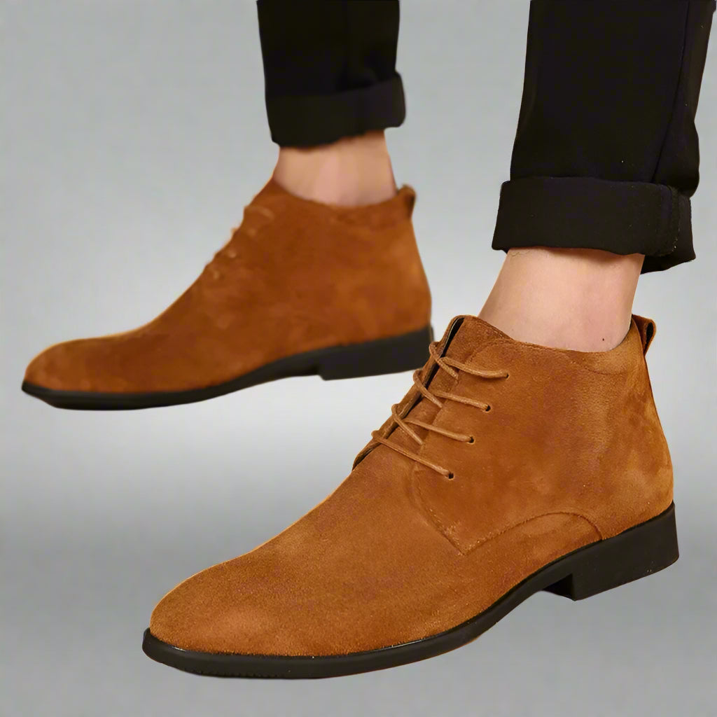 Men'S Casual High-Top Leather Boots Fashionable Korean Style Breathable Cow Suede Winter Rubber Bottom Adult Shoes