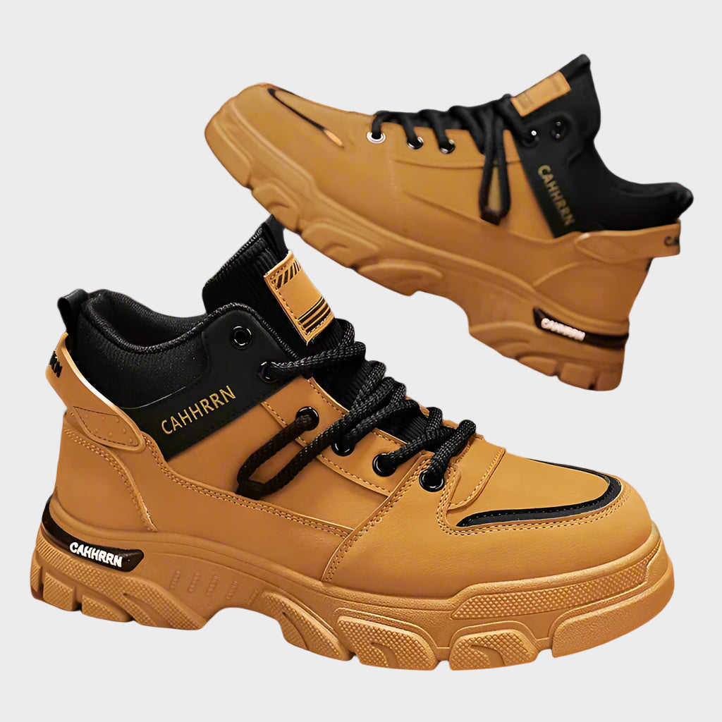 Men'S High-Top Boots Autumn Winter Waterproof Leather Workwear Sle 0Cm Heightening Casual round Toe Rubber Sole