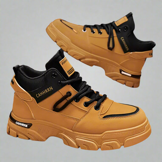 Men'S High-Top Boots Autumn Winter Waterproof Leather Workwear Sle 0Cm Heightening Casual round Toe Rubber Sole