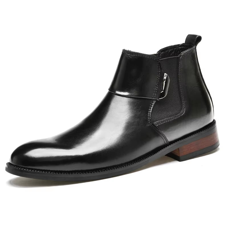 Chelsea Boots Ankle Men Warm Elevator Shoes High Height Increase Insole 6Cm Winter Business Outdoor Man Cow Leather