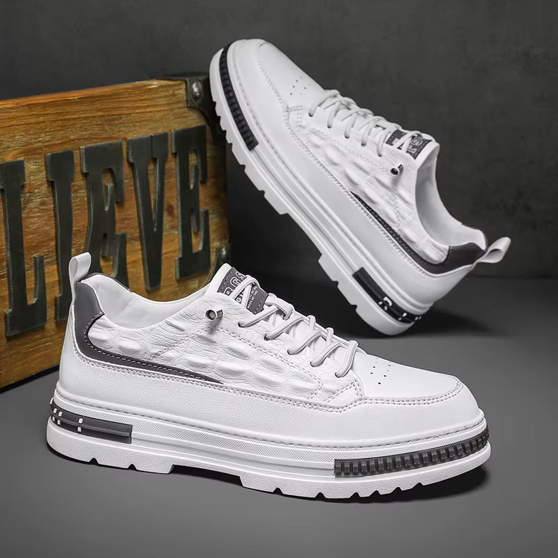 Crocodile Pattern Casual Leather Footwear New Height Increasing Shoes Men'S Elevator Sneakers Thick Bottom Male Vulcanize Shoes