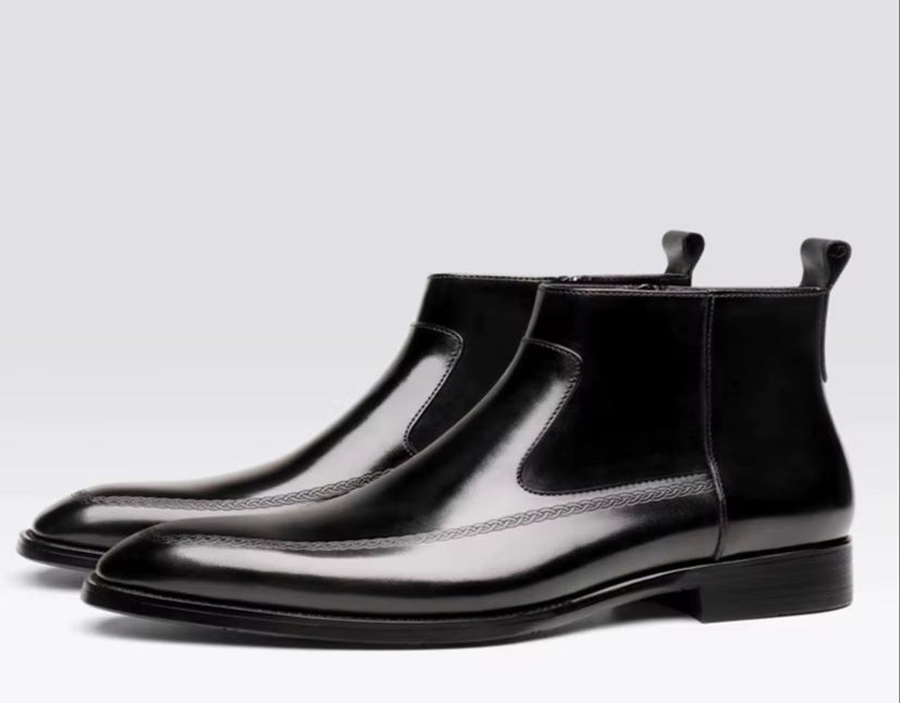 New Men'S Boots, High-Top Shoes, Leather, Handmade, Style