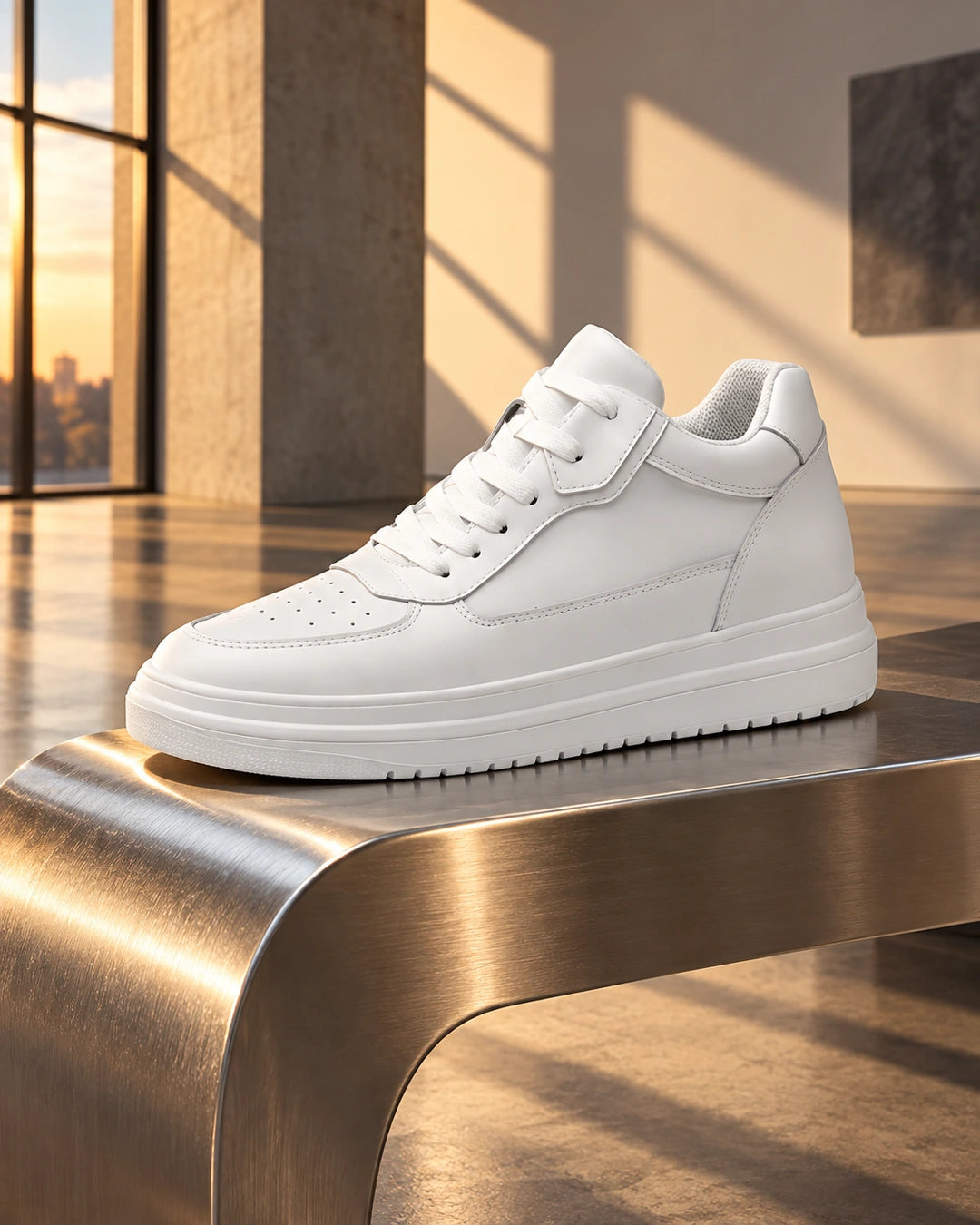 נעלי סניקרס מגביהות Urban Leaf לבנות – צילום אופנתי | StepUp Shoes