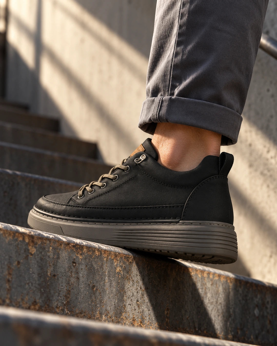 נעלי Prestige Step שחורות, צילום אדיטוריאלי יצירתי בסביבה אורבנית