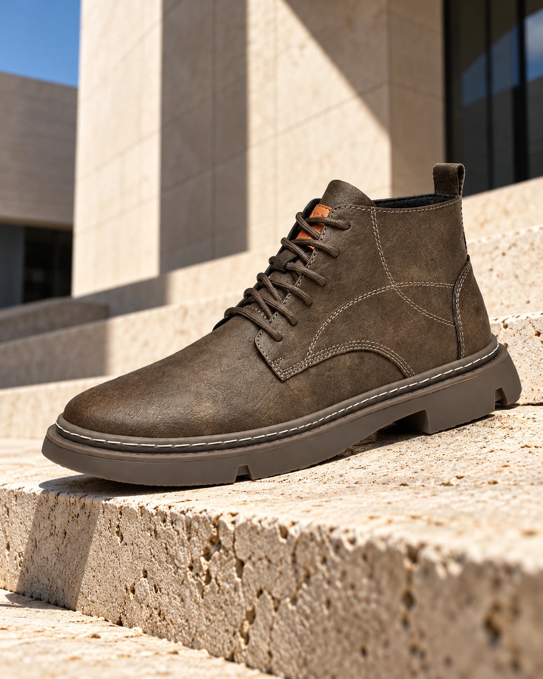מגפיים מגביהים Platform Loafers בגוון חאקי – צילום אופנתי | StepUp Shoes