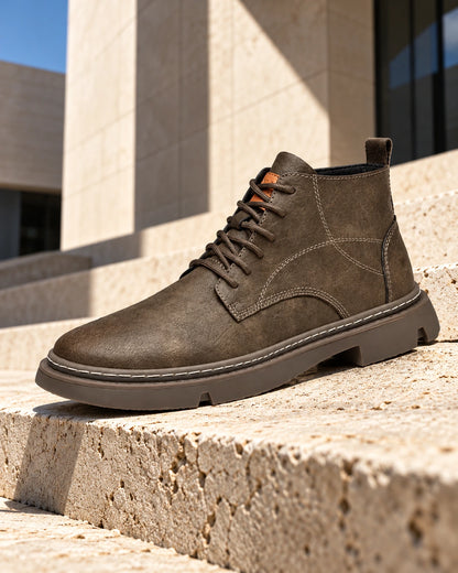 מגפיים מגביהים Platform Loafers בגוון חאקי – צילום אופנתי | StepUp Shoes