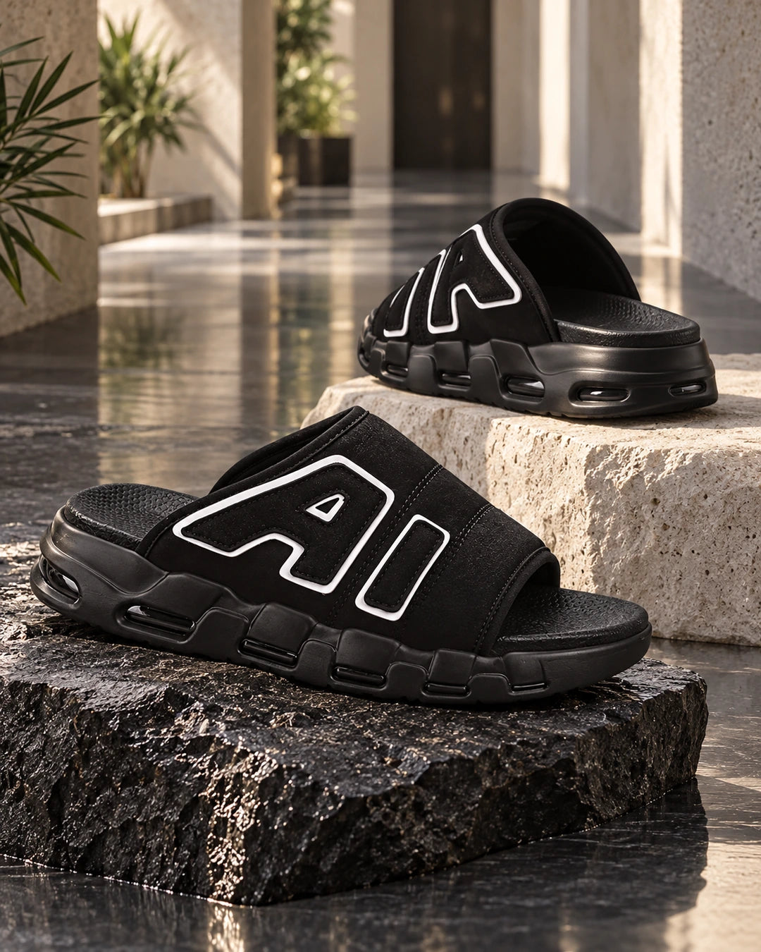 StepUp Comfort כפכפים מגביהים בצבע שחור, צילום אדיטוריאלי יצירתי | StepUp Shoes