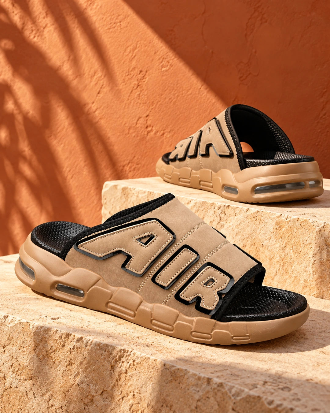 StepUp Comfort כפכפים מגביהים בצבע חום, צילום אדיטוריאלי יצירתי | StepUp Shoes