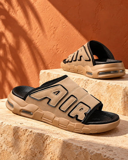 StepUp Comfort כפכפים מגביהים בצבע חום, צילום אדיטוריאלי יצירתי | StepUp Shoes