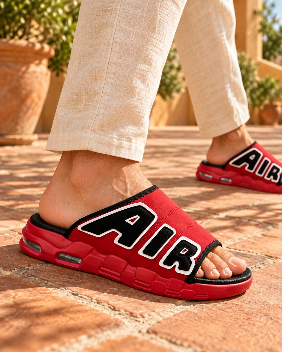 StepUp Comfort כפכפים מגביהים בצבע אדום, צילום לייפסטייל על הרגל | StepUp Shoes