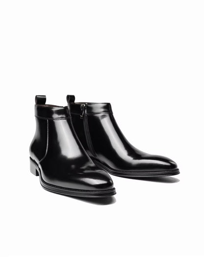 Men'S Handmade Chelsea Boots, Vintage Style, Shiny Leather, Business High-Top Shoes, Zipper Short Boots.