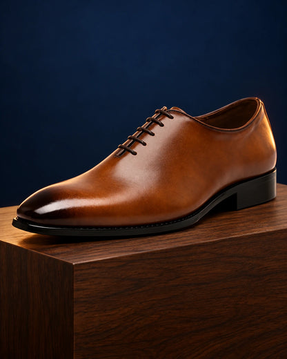 נעלי Oxford מגביהות Classic Elevate חומות לגברים, צילום מוצר פרימיום בסטודיו