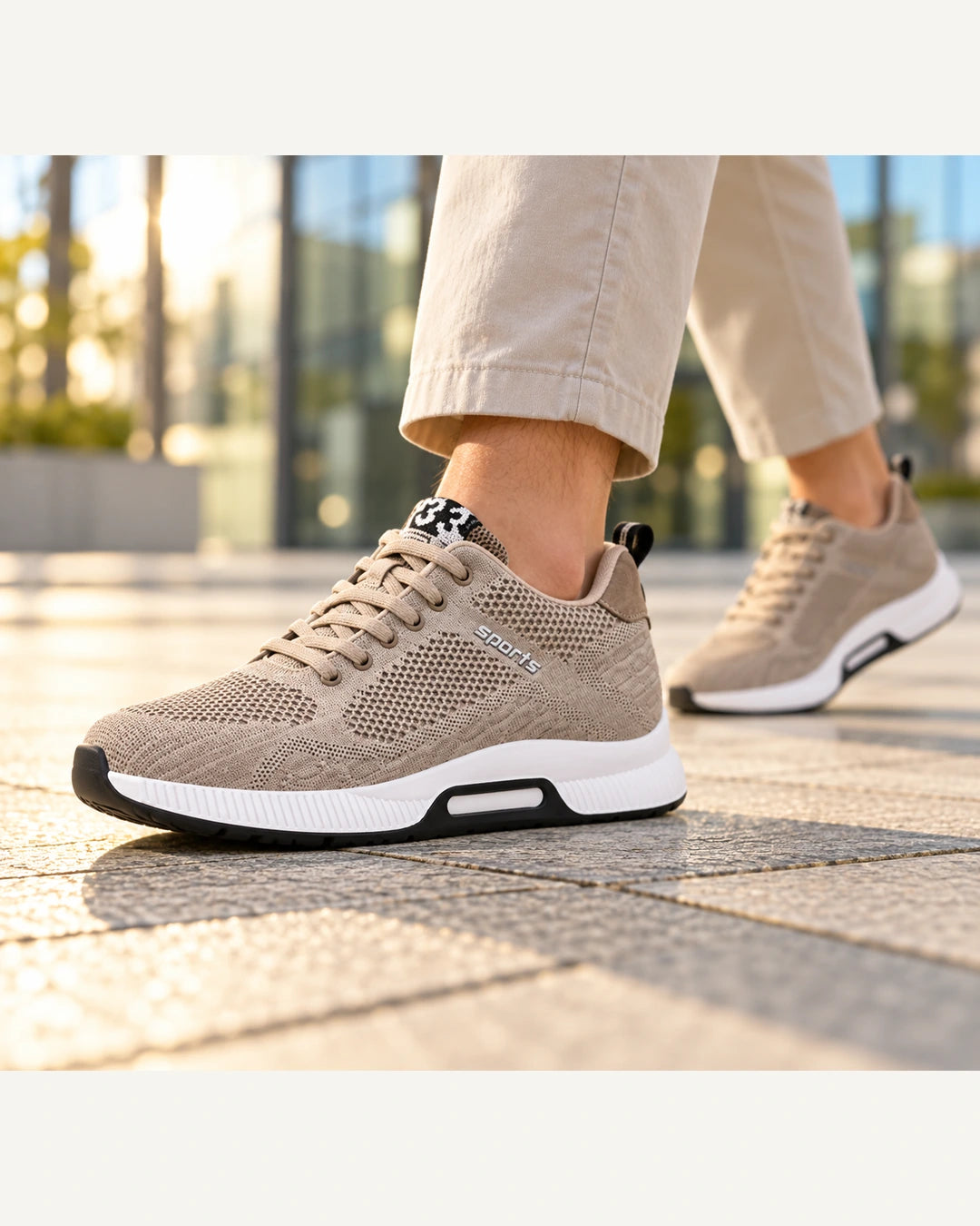 נעלי סניקרס מגביהות דגם FlexRise בצבע בז' – צילום Lifestyle | StepUp Shoes