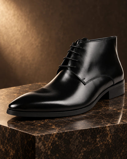 מגפי עור מגביהים לגברים StepUp EliteStep בצבע שחור, צילום מוצר פרימיום בסטודיו | StepUp Shoes