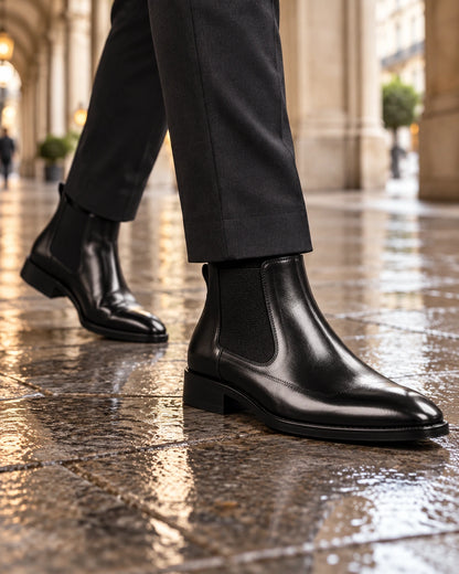 מגפי אלגנט מעור לגברים דגם NobleStep בצבע שחור, צילום לייפסטייל | StepUp Shoes