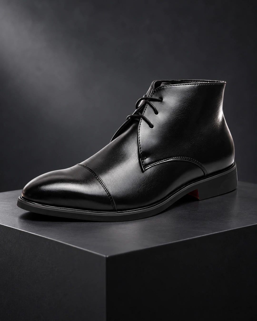מגפי אלגנט יוקרתיות דגם RoyalRise Boots, בצבע שחור, צילום מוצר פרימיום בסטודיו | StepUp Shoes