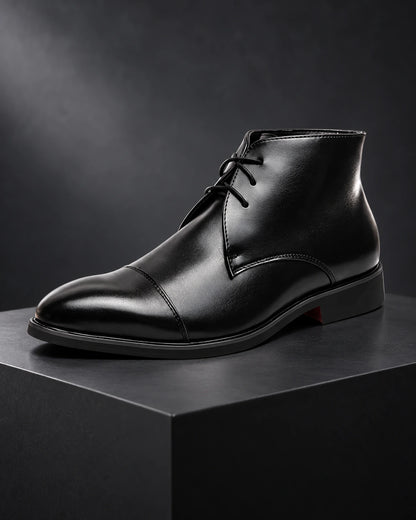 מגפי אלגנט יוקרתיות דגם RoyalRise Boots, בצבע שחור, צילום מוצר פרימיום בסטודיו | StepUp Shoes