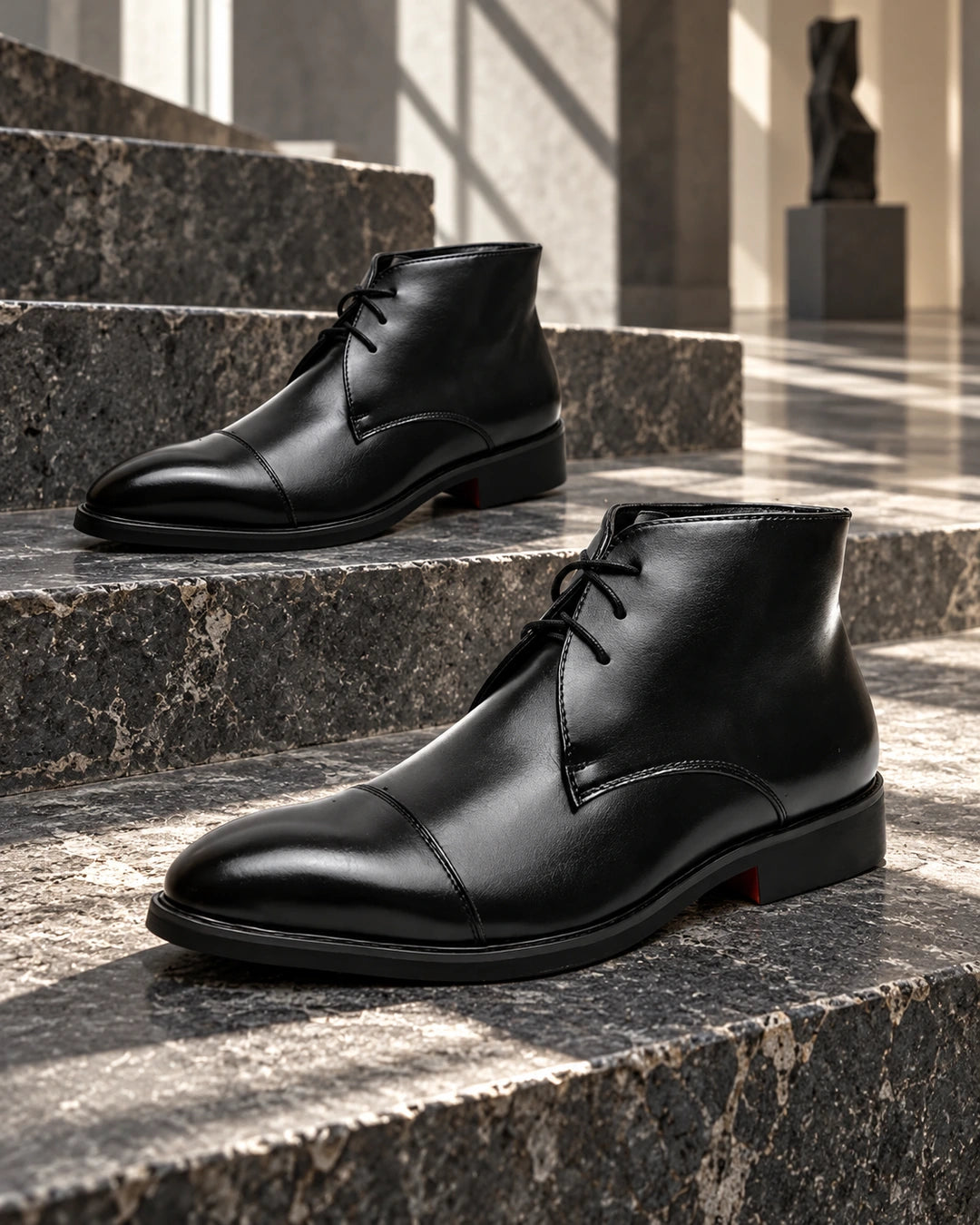 מגפי אלגנט יוקרתיות דגם RoyalRise Boots, בצבע שחור, צילום אדיטוריאלי יצירתי | StepUp Shoes