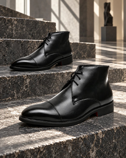 מגפי אלגנט יוקרתיות דגם RoyalRise Boots, בצבע שחור, צילום אדיטוריאלי יצירתי | StepUp Shoes