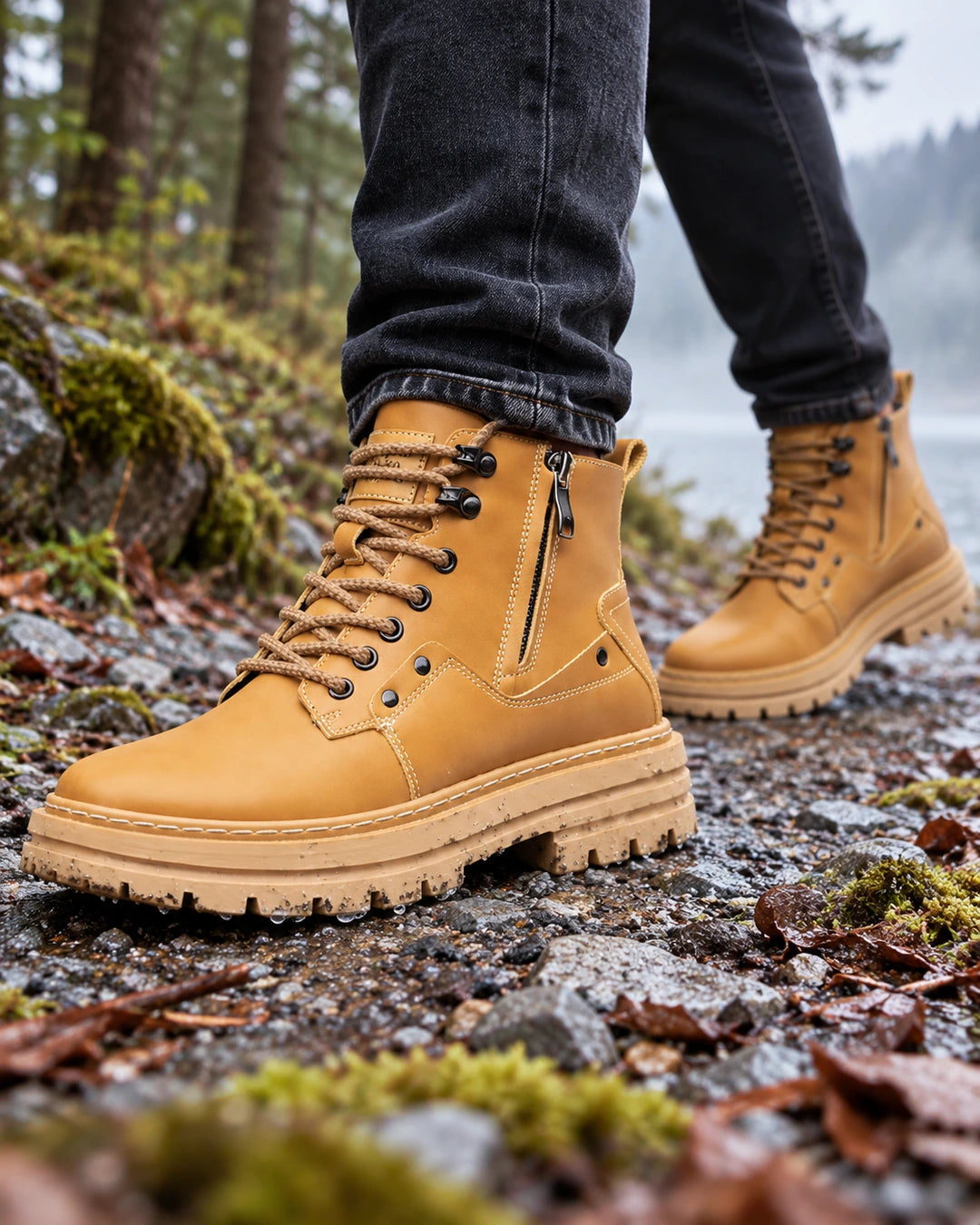 מגפיים מגביהים דגם TitanRise Boots 2 בצבע חרדל – צילום Lifestyle | StepUp Shoes