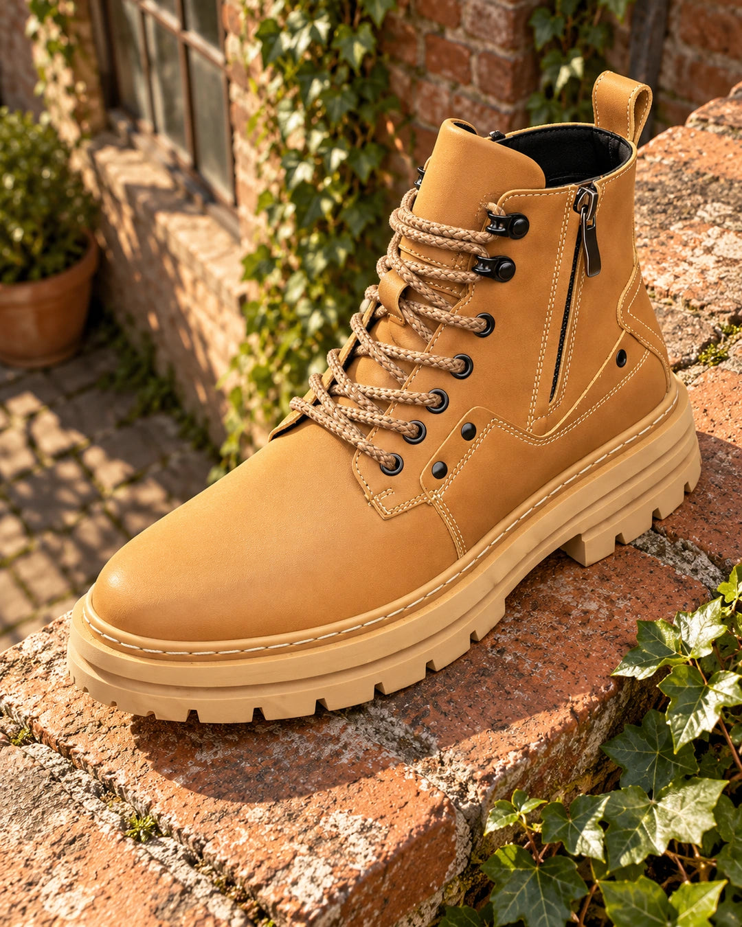 מגפיים מגביהים דגם TitanRise Boots 2 בצבע חרדל – צילום Editorial | StepUp Shoes