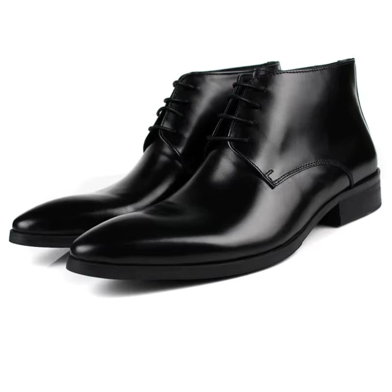 New Men'S Leather Short Boots High Top Work Shoes Comfortable Cow Leather Ankle Boots with Lace-Up Closure Winter Season