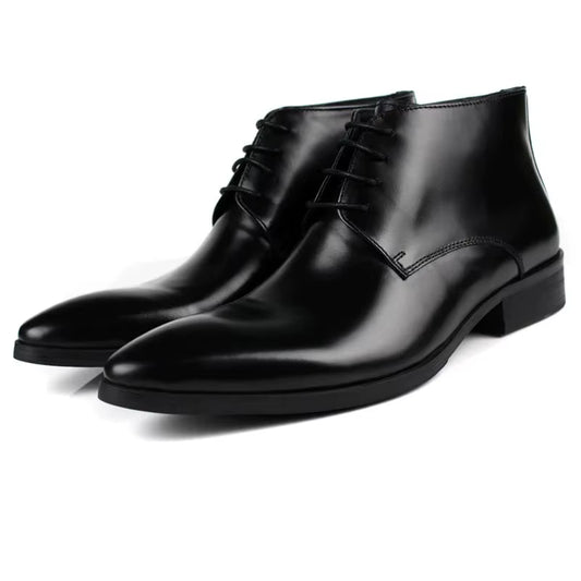 New Men'S Leather Short Boots High Top Work Shoes Comfortable Cow Leather Ankle Boots with Lace-Up Closure Winter Season