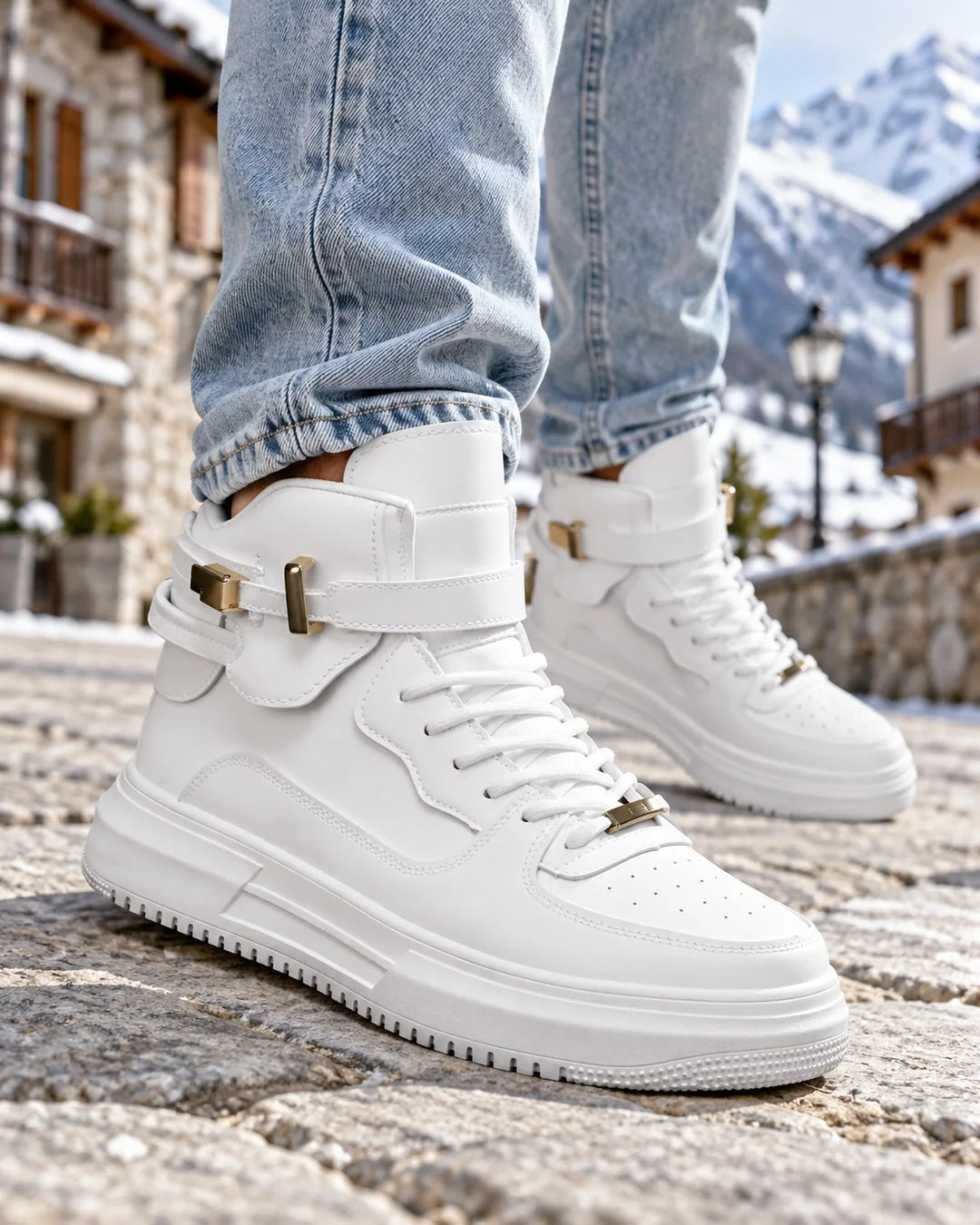 נעלי סניקרס מגביהות דגם SnowFlex Boost בצבע קרח לבן באותו סגנון לבן, צילום לייפסטייל | StepUp Shoes
