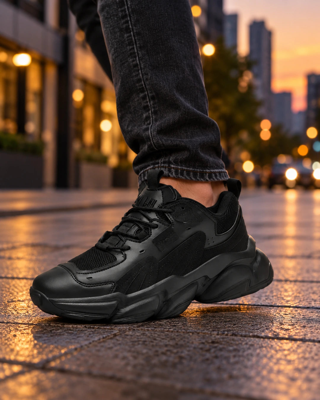 נעלי סניקרס מגביהות StepUp BoostMax בצבע שחור, צילום לייפסטייל על הרגל | StepUp Shoes