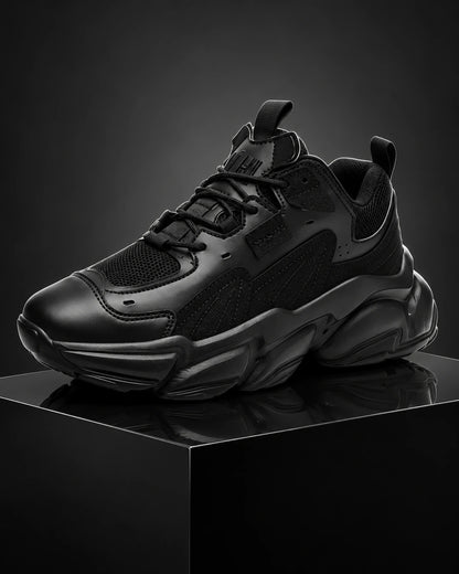 נעלי סניקרס מגביהות StepUp BoostMax בצבע שחור, צילום מוצר פרימיום בסטודיו | StepUp Shoes