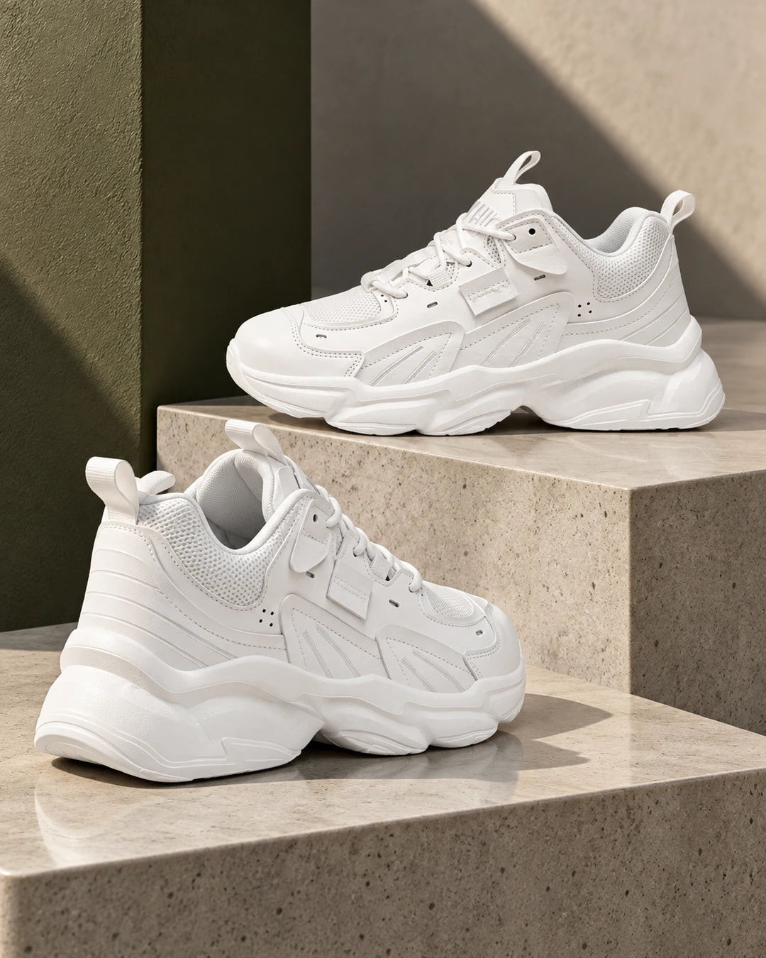 נעלי סניקרס מגביהות StepUp BoostMax בצבע לבן, צילום אדיטוריאלי יצירתי | StepUp Shoes