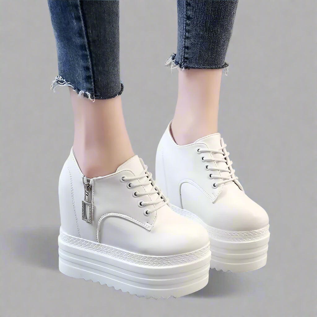 Korean Style 12CM Platform High Heel Women'S Shoes Internal Increase Shoes Lace-Up Sneakers Versatile Spring Autumn Women'S Foot