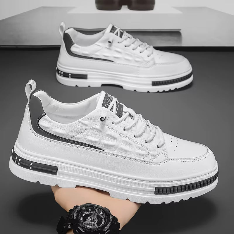 Crocodile Pattern Casual Leather Footwear New Height Increasing Shoes Men'S Elevator Sneakers Thick Bottom Male Vulcanize Shoes