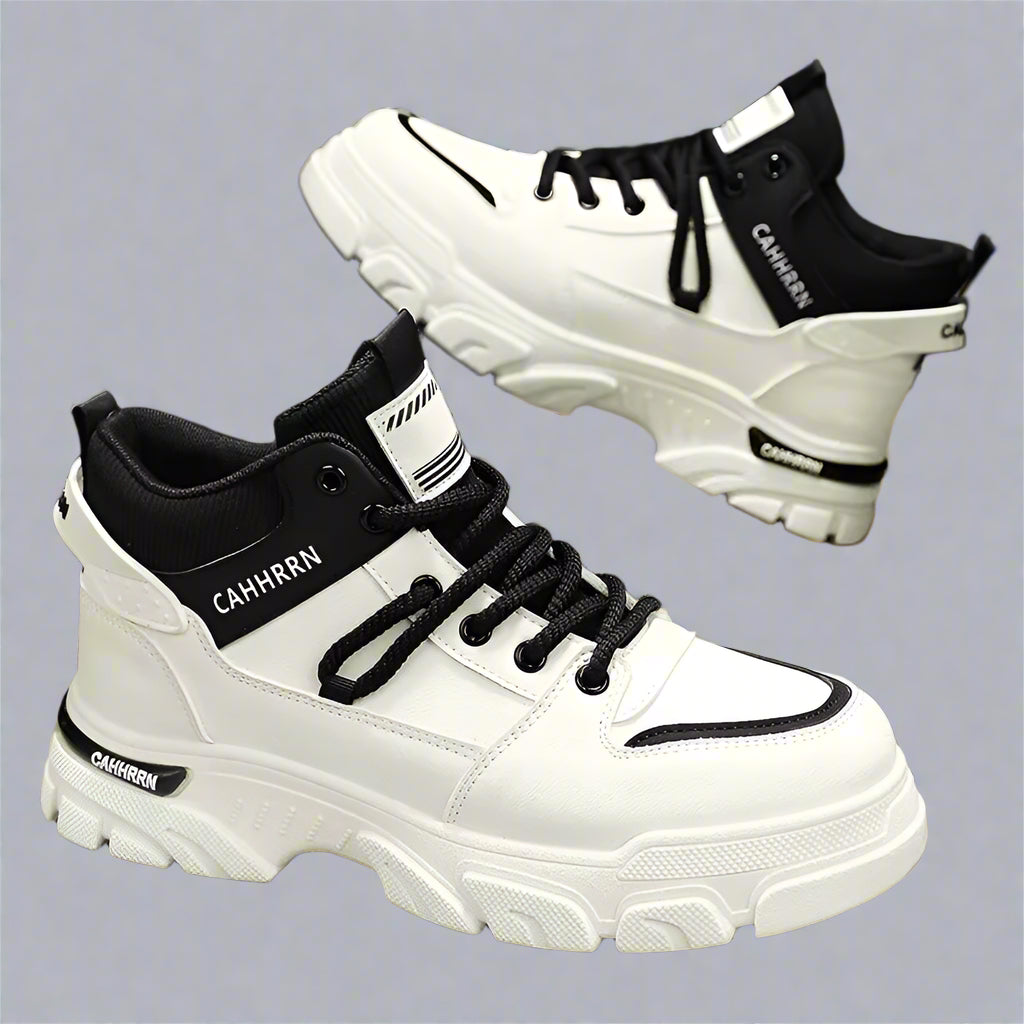 Men'S High-Top Boots Autumn Winter Waterproof Leather Workwear Sle 0Cm Heightening Casual round Toe Rubber Sole
