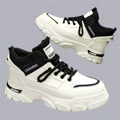 Men'S High-Top Boots Autumn Winter Waterproof Leather Workwear Sle 0Cm Heightening Casual round Toe Rubber Sole