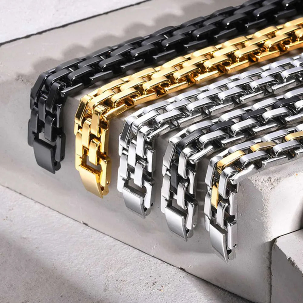 Thick Masculine Wtach Band Link Bracelets for Men, 11Mm Stainless Steel Handmade Link Wristband, Gentle Punk Gift for Him