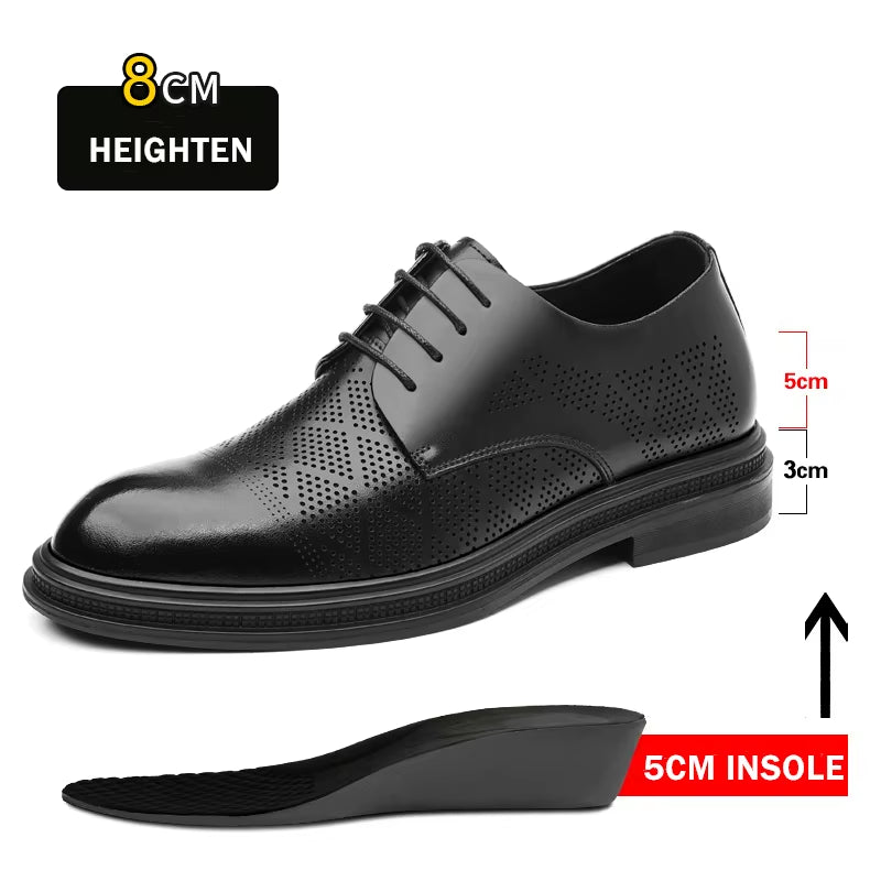 Hollow Out Elevator Shoes Men Dress Shoes 3/6/8 Cm Formal Shoes Spring/Summer Classic Business Luxury Men Oxfords Lift Suit Shoe