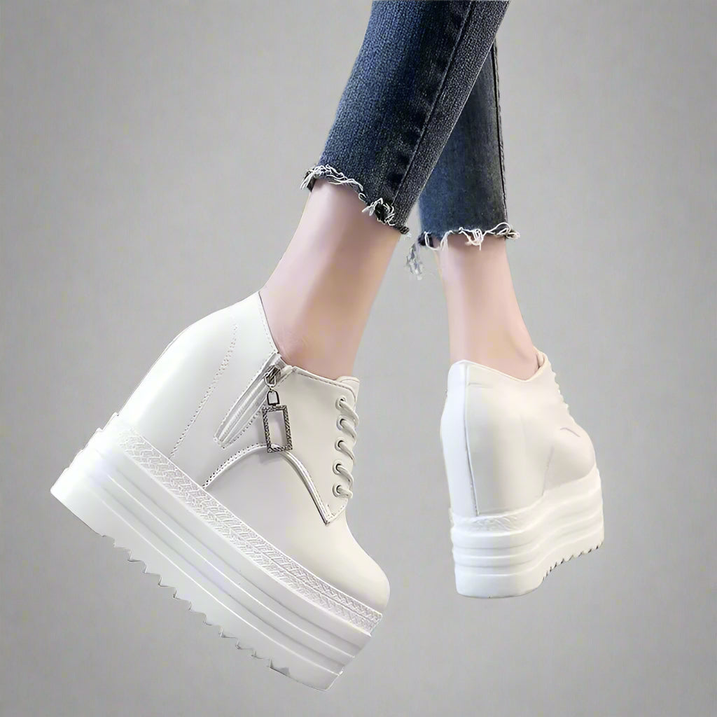 Korean Style 12CM Platform High Heel Women'S Shoes Internal Increase Shoes Lace-Up Sneakers Versatile Spring Autumn Women'S Foot