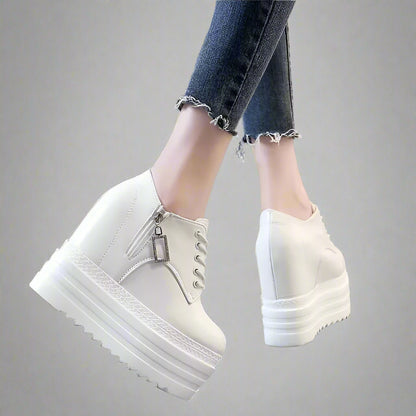 Korean Style 12CM Platform High Heel Women'S Shoes Internal Increase Shoes Lace-Up Sneakers Versatile Spring Autumn Women'S Foot