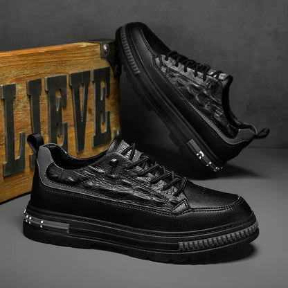 Crocodile Pattern Casual Leather Footwear New Height Increasing Shoes Men'S Elevator Sneakers Thick Bottom Male Vulcanize Shoes
